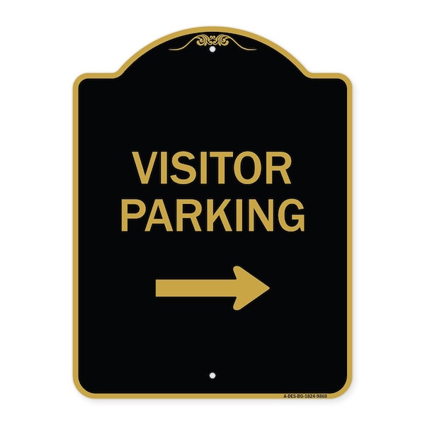 Designer Series-Visitor-parking Right, Black & Gold Heavy-Gauge Aluminum, 24" x 18", BG-1824-9868